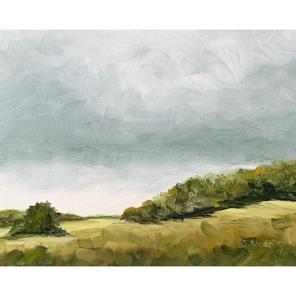 Original 8x10" Oil Painting Landscape Pastoral Field Trees Dramatic Sky Signed - Picture 1 of 6